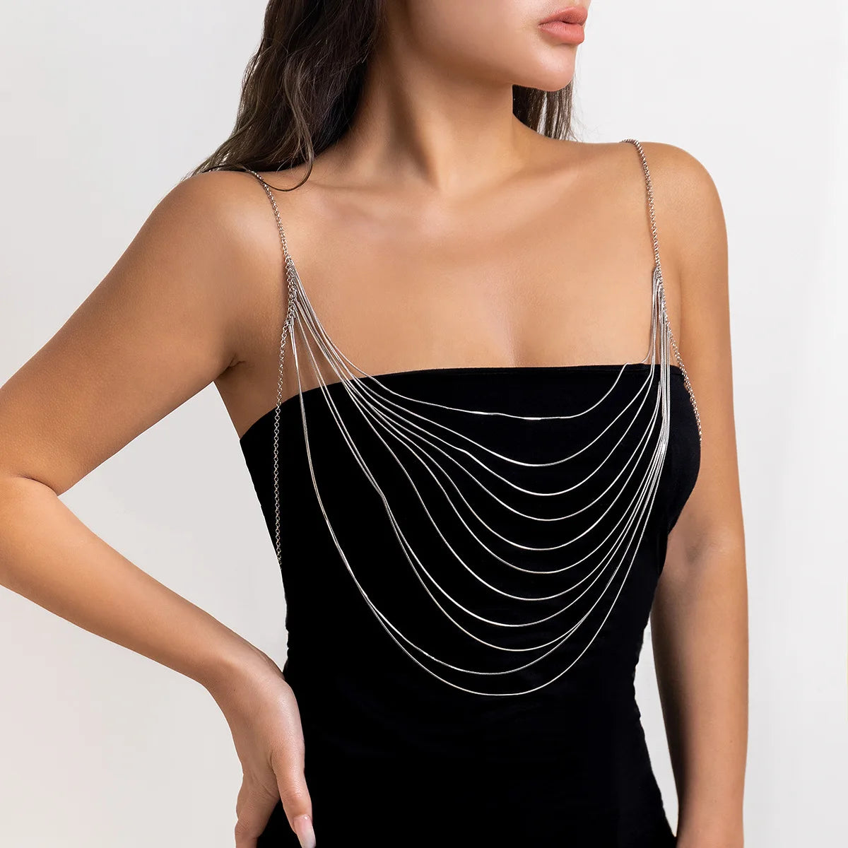 1Pc Multilayers Metal Bead Bra Chain Necklace Body Jewelry for Women Beach Bikini Decor Chest Body Chain Harness Accessories