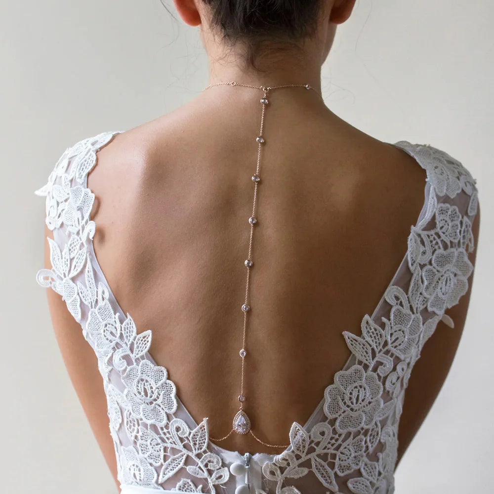 Elegant Crystal Back Chain Jewelry for Women Bride Backless Rhinestone Body Chain Belly Waist Necklace Wedding Dress Accessories
