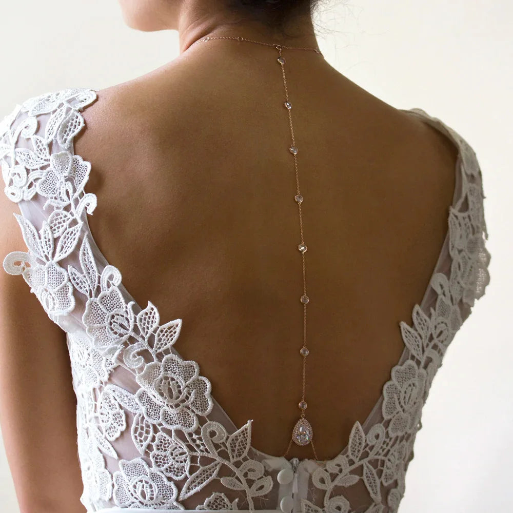 Elegant Crystal Back Chain Jewelry for Women Bride Backless Rhinestone Body Chain Belly Waist Necklace Wedding Dress Accessories