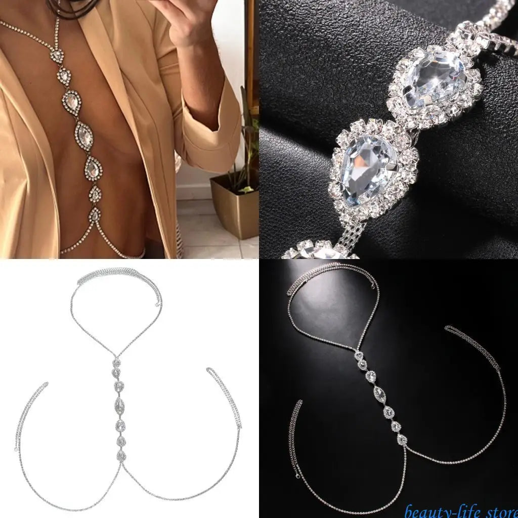 Crystal Belly Waist Chain Teardrop Rhinestones Body Chain Chest Chain Gifts 517D