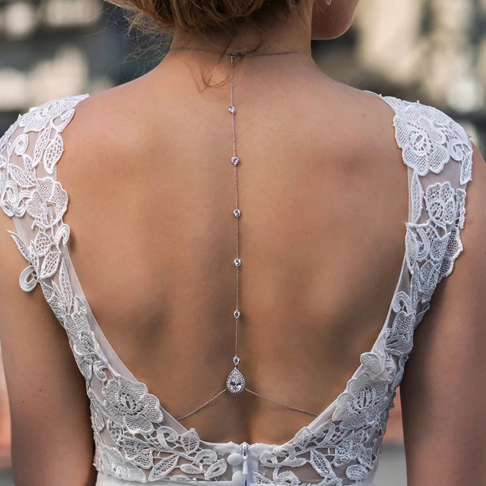 Elegant Crystal Back Chain Jewelry for Women Bride Backless Rhinestone Body Chain Belly Waist Necklace Wedding Dress Accessories
