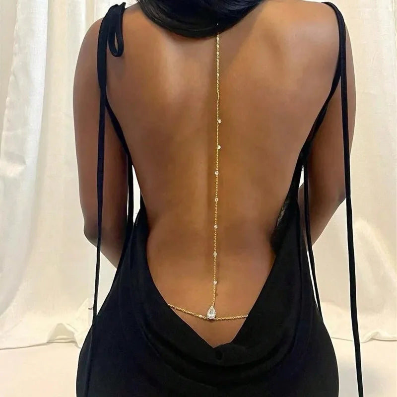 Bride Backless Rhinestone Waterdrop Body Chain Belly Waist Necklace for Women Mom Girlfriend Summer Beach Body Jewelry