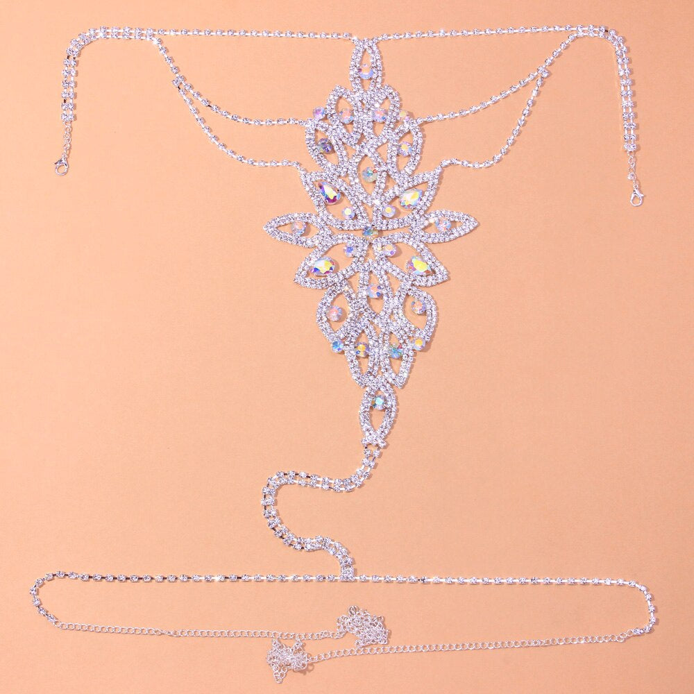 Luxury Body Jewelry Chain Harness Bikini Chest Necklace Rhinestone Crystal  Bra